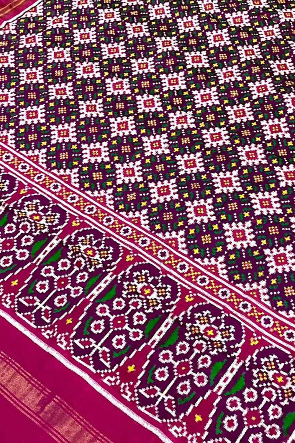 Purple Patan Patola Handloom Pure Silk Double Ikat Dupatta - Luxurion World
