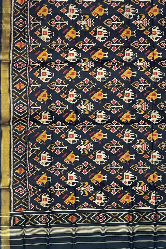 Black Patola Handloom Pure Silk Single Ikat Dupatta: Timeless Elegance in Every Thread - Luxurion World