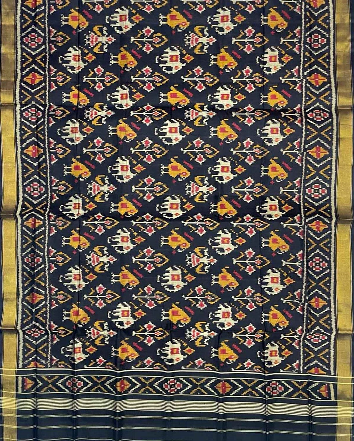Black Patola Handloom Pure Silk Single Ikat Dupatta: Timeless Elegance in Every Thread - Luxurion World
