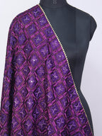 Purple Embroidered Phulkari Muslin Bagh Dupatta - Luxurion World