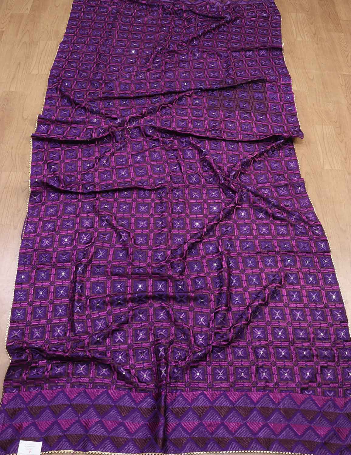 Purple Embroidered Phulkari Muslin Bagh Dupatta - Luxurion World