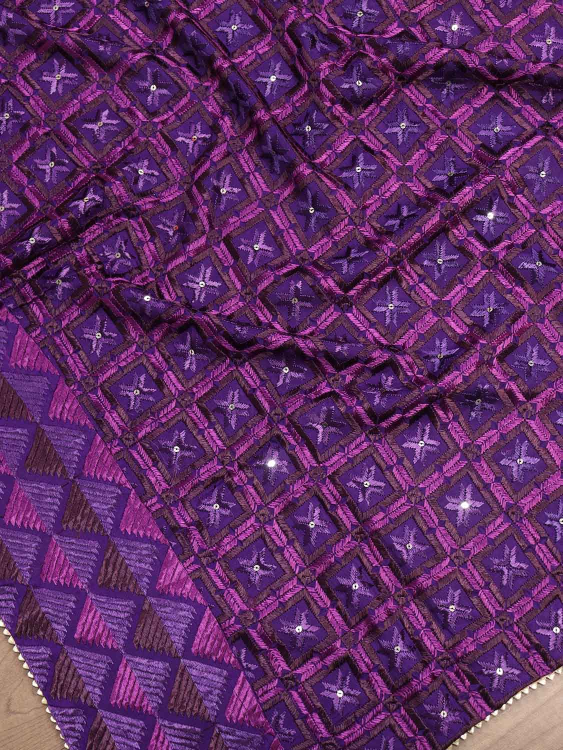 Purple Embroidered Phulkari Muslin Bagh Dupatta - Luxurion World