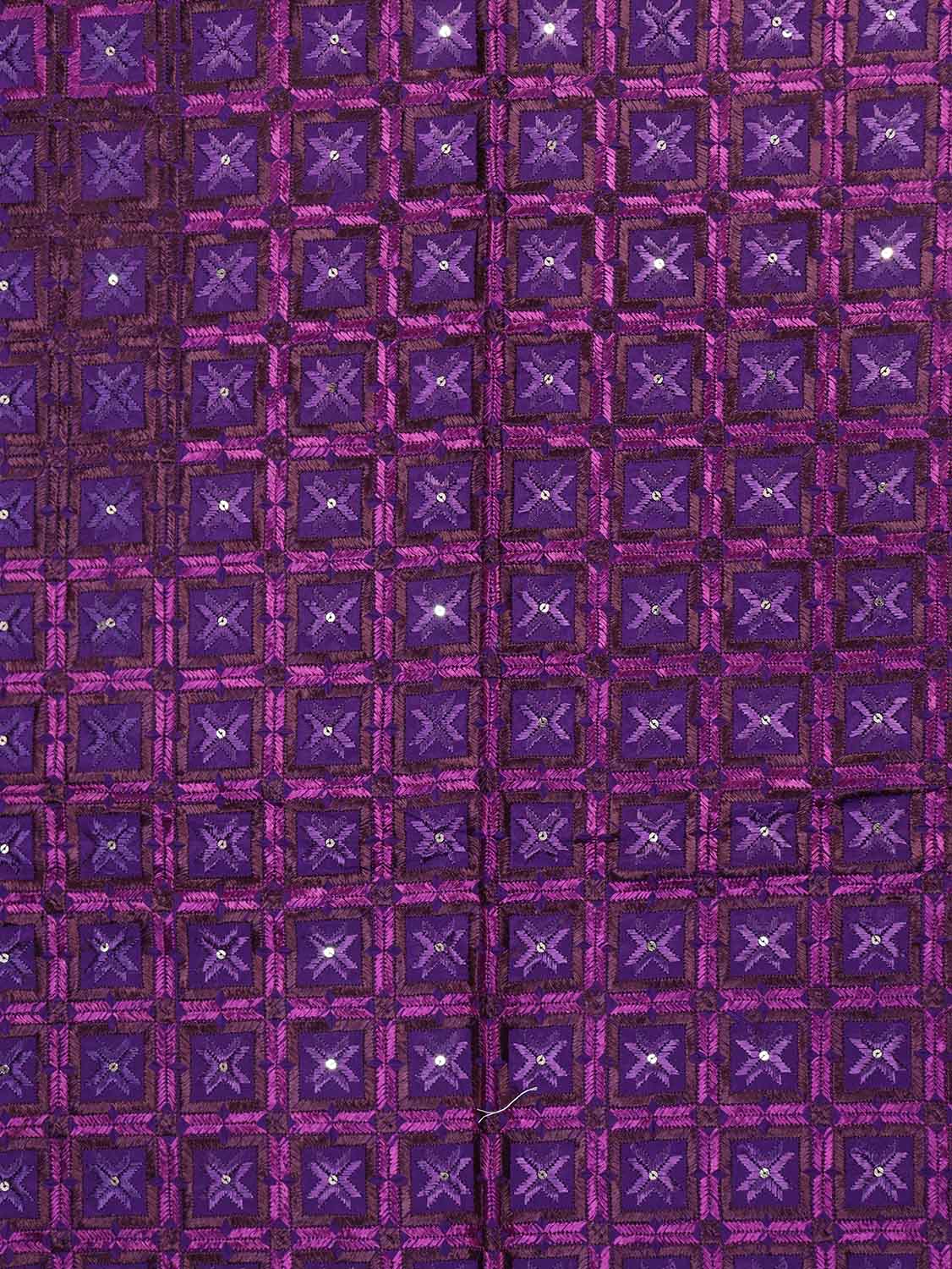 Purple Embroidered Phulkari Muslin Bagh Dupatta - Luxurion World