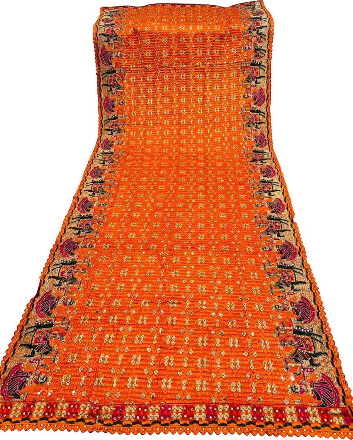 Orange Embroidered Phulkari Chinon Siroski Work Dupatta - Luxurion World
