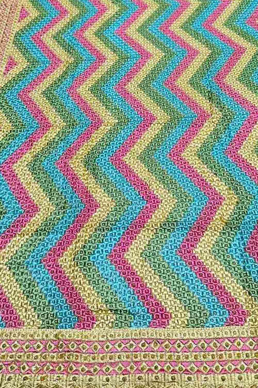 Multicolor Phulkari Chinnon Dupatta - Luxurion World