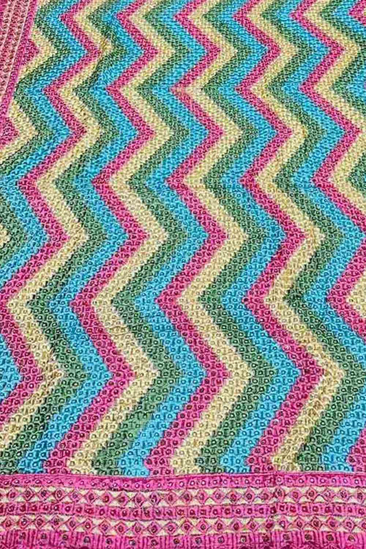 Multicolor Phulkari Chinnon Dupatta - Luxurion World