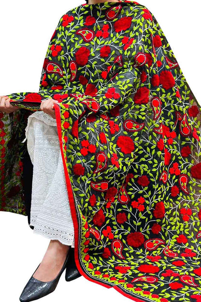 Stunning Black Phulkari Georgette Dupatta with Intricate Embroidery - Luxurion World