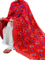 Hand Embroidered Red Phulkari Georgette Dupatta: Stunning Accessory - Luxurion World