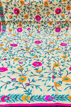 Off White Phulkari Hand Embroidered Raw Silk Dupatta - Luxurion World