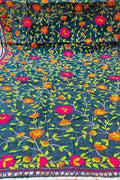 Blue Phulkari Hand Embroidered Raw Silk Dupatta - Luxurion World