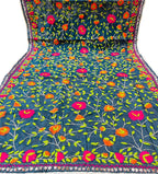 Blue Phulkari Hand Embroidered Raw Silk Dupatta - Luxurion World