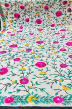 Off White Phulkari Hand Embroidered Raw Silk Dupatta - Luxurion World