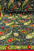 Black Phulkari Hand Embroidered Raw Silk Dupatta - Luxurion World