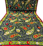 Black Phulkari Hand Embroidered Raw Silk Dupatta - Luxurion World