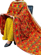Red Phulkari Embroidered Chinon Dupatta - Luxurion World