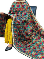 Multicolor Phulkari Embroidered Chinon Dupatta - Luxurion World