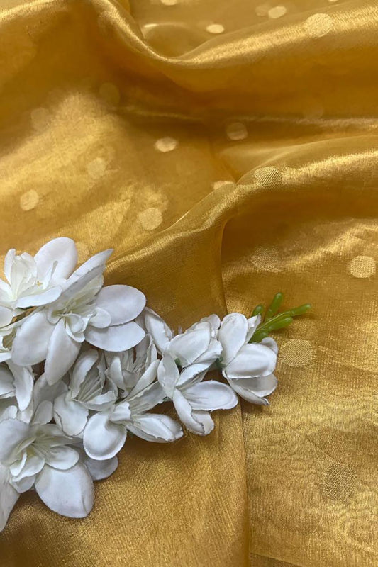 Golden Handloom Banarasi Tissue Silk Fabric ( 1 Mtr ) - Luxurion World