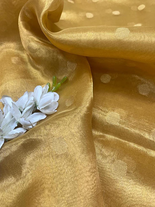 Golden Handloom Banarasi Tissue Silk Fabric ( 1 Mtr ) - Luxurion World