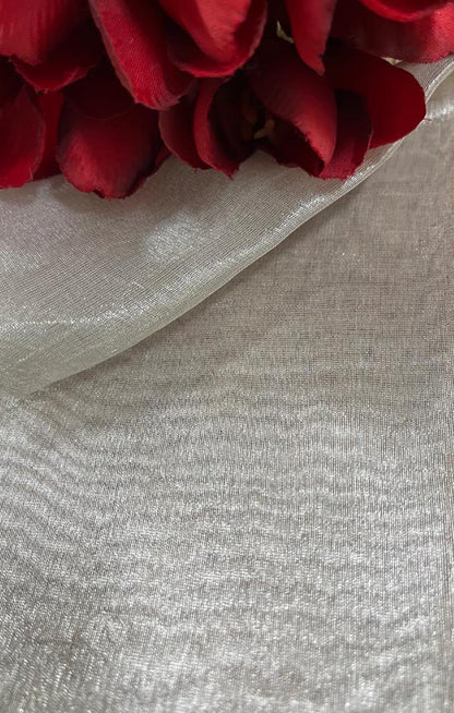 Silver Handloom Banarasi Tissue Silk Fabric ( 1 Mtr ) - Luxurion World