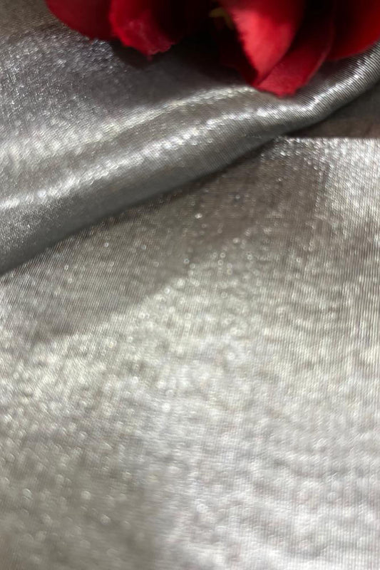Silver And Grey Handloom Banarasi Tissue Silk Fabric ( 1 Mtr ) - Luxurion World