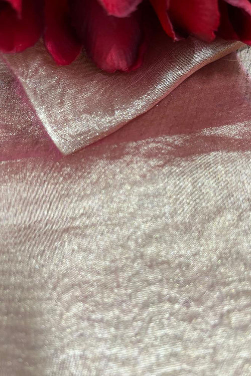Pink Handloom Banarasi Tissue Silk Fabric ( 1 Mtr ) - Luxurion World