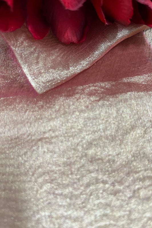 Pink Handloom Banarasi Tissue Silk Fabric ( 1 Mtr ) - Luxurion World