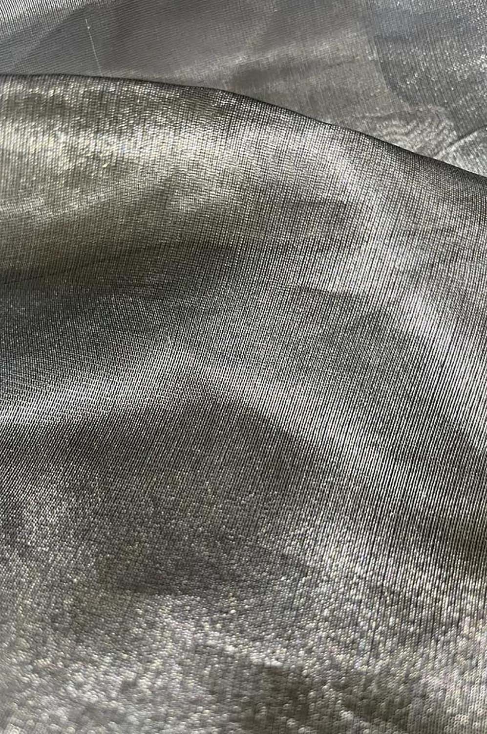 Golden And Black Handloom Banarasi Tissue Silk Fabric ( 1 Mtr ) - Luxurion World