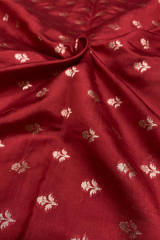 Red Banarasi Chiniya Silk Fabric ( 1 Mtr ) - Luxurion World