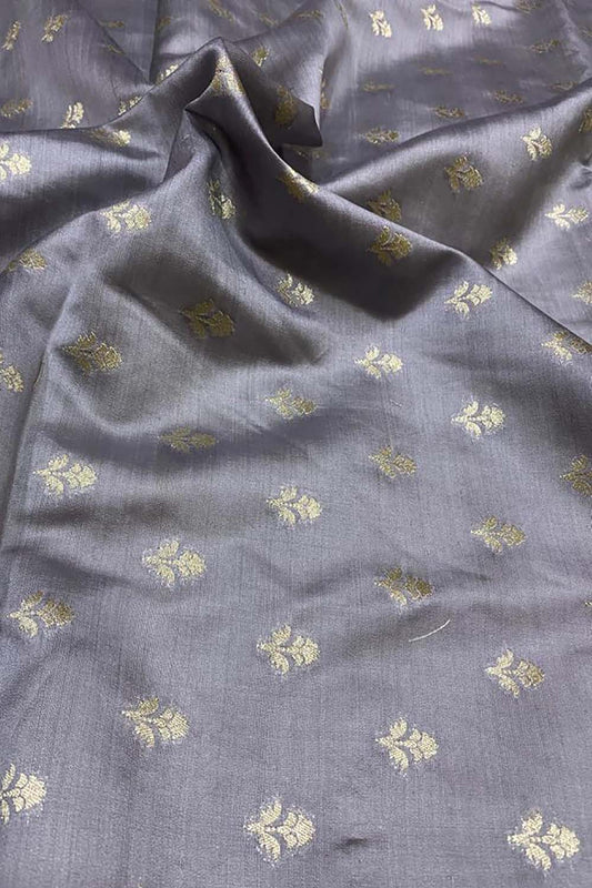 Grey Banarasi Chiniya Silk Fabric ( 1 Mtr ) - Luxurion World