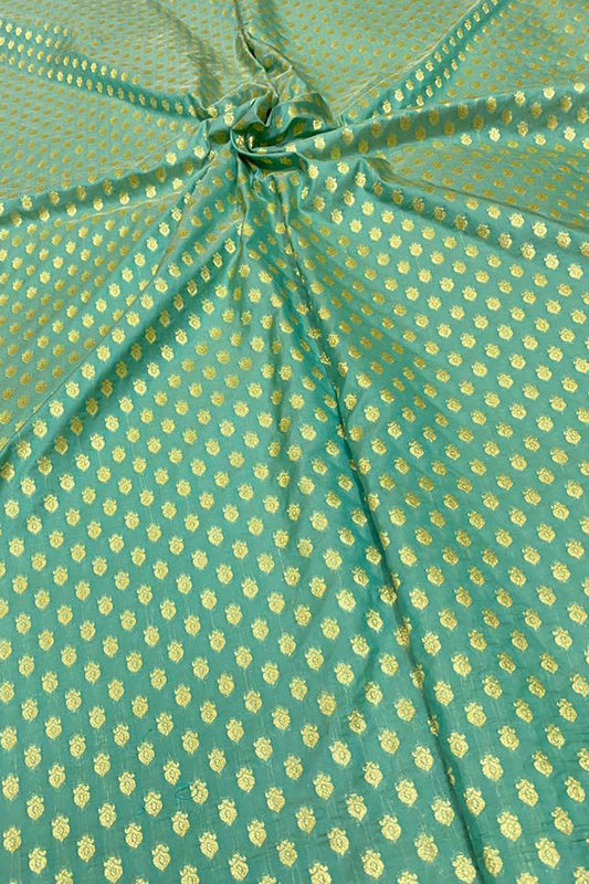 Shop Now for Green Banarasi Silk Zari Booti Fabric - Get 1 Mtr - Luxurion World