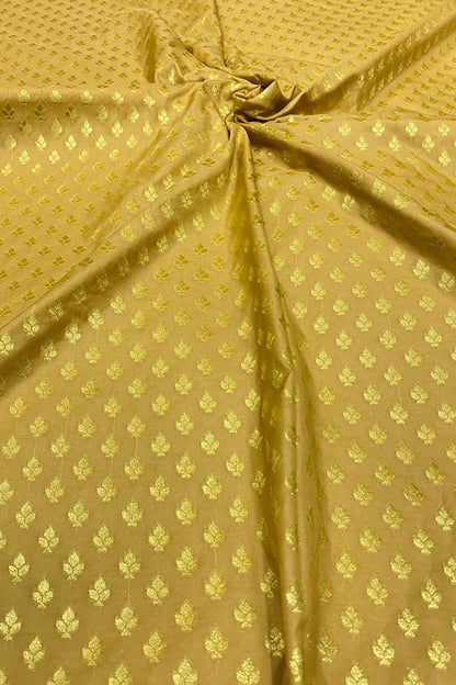 Get Your Hands on Elegant Golden Banarasi Silk Zari Fabric - 1 Mtr Booti Design | Buy Now