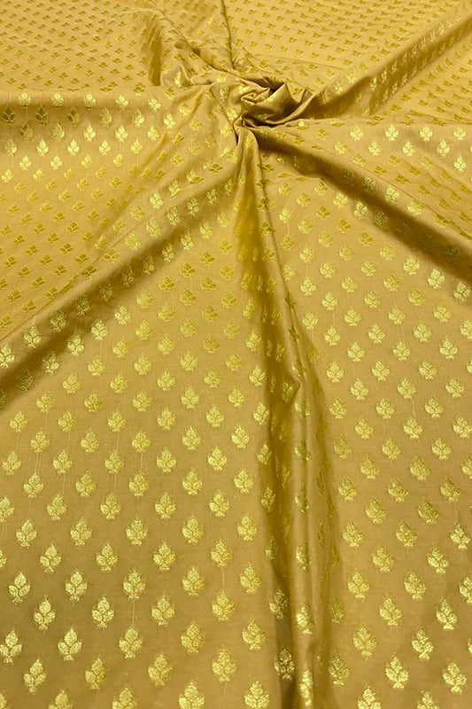 Get Your Hands on Elegant Golden Banarasi Silk Zari Fabric - 1 Mtr Booti Design | Buy Now - Luxurion World