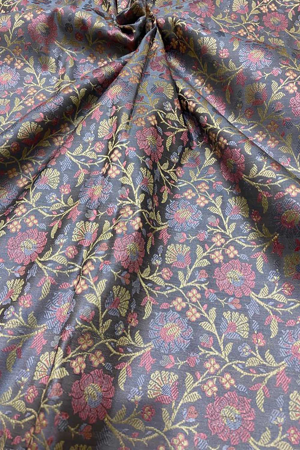 Shop exquisite Black Banarasi Silk Tanchui Jamawar Brocade Fabric (1 Mtr)