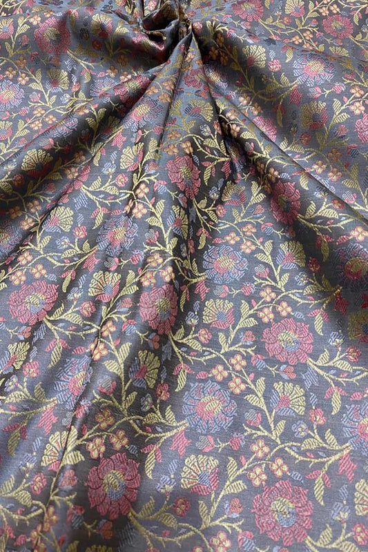 Shop exquisite Black Banarasi Silk Tanchui Jamawar Brocade Fabric (1 Mtr) - Luxurion World