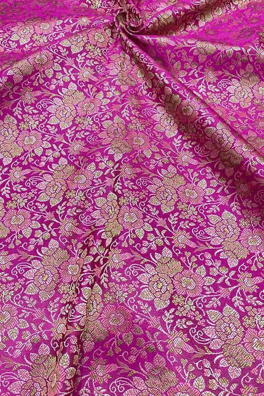 Shop Pink Banarasi Silk Tanchui Jamawar Brocade Fabric - 1 Mtr Length - Luxurion World