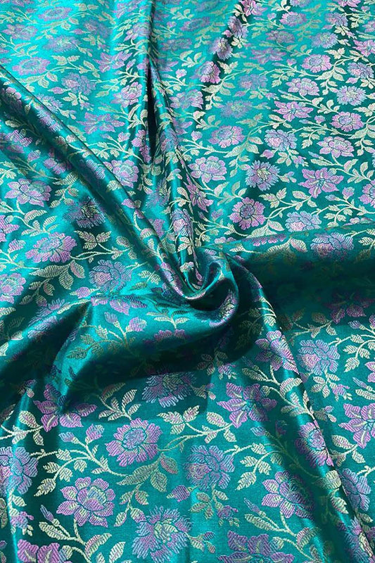 Shop exquisite Blue Banarasi Silk Tanchui Jamawar Brocade Fabric (1 Mtr) - Luxurion World