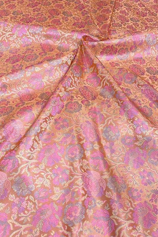 Shop Pink Banarasi Silk Tanchui Jamawar Brocade Fabric - 1 Mtr - Luxurion World