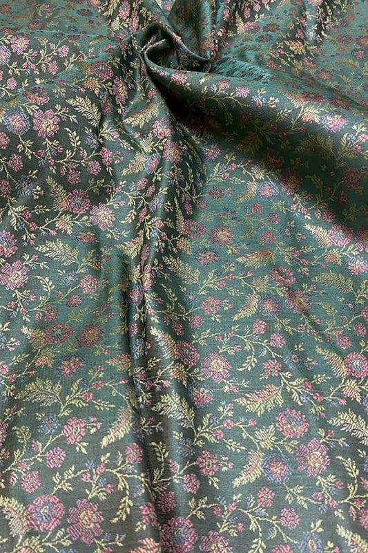 Shop Green Banarasi Silk Tanchui Jamawar Brocade Fabric - 1 Mtr - Luxurion World
