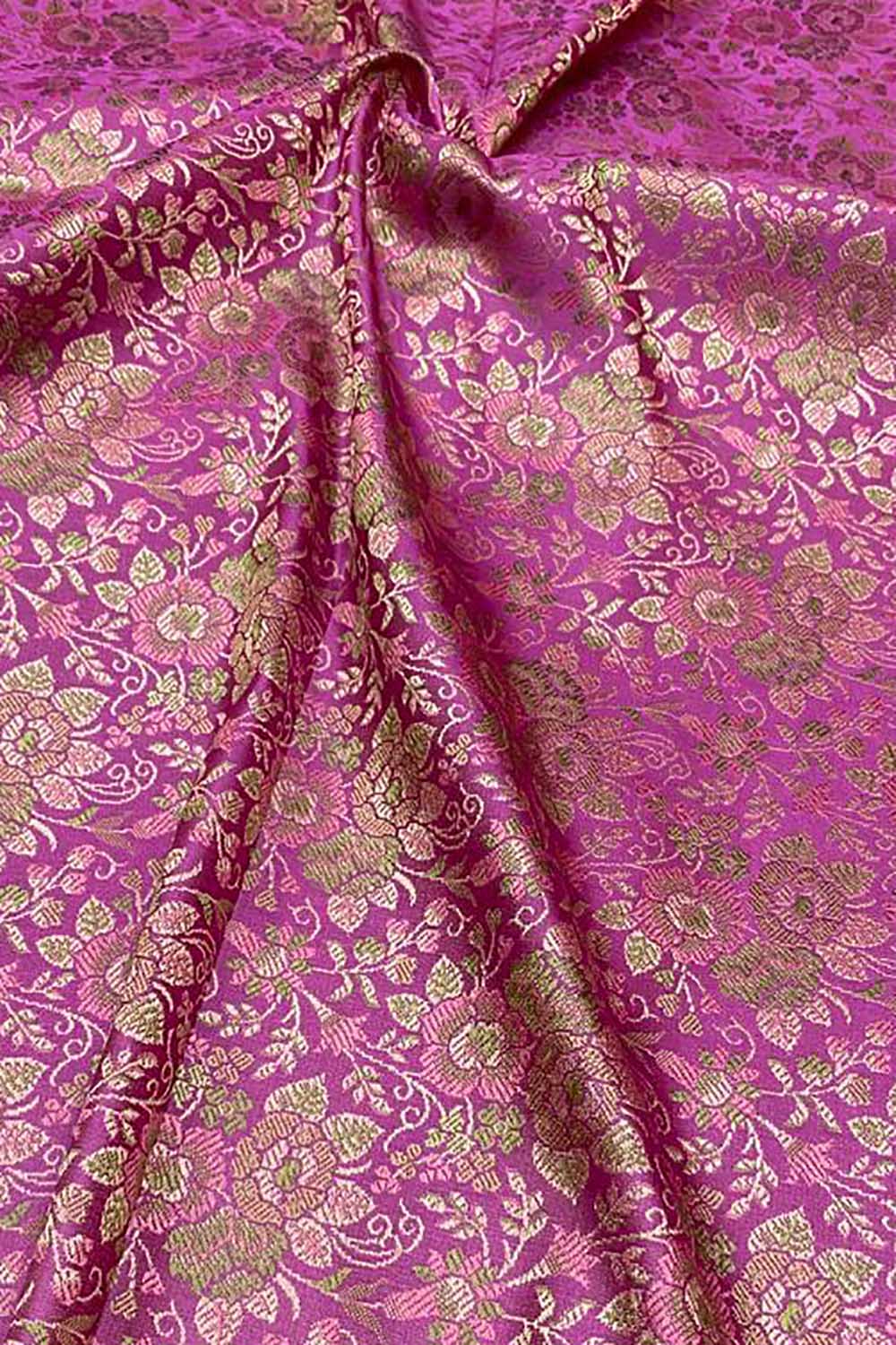 Shop Pink Banarasi Silk Tanchui Jamawar Brocade Fabric - 1 Mtr