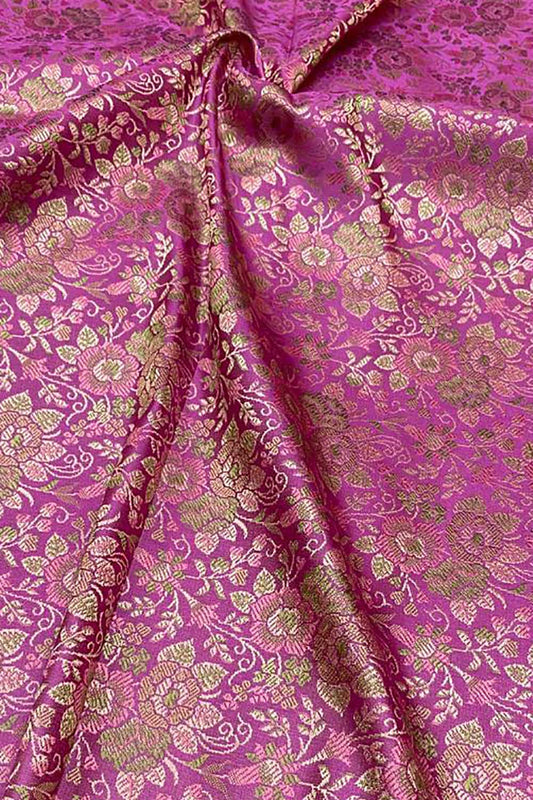 Shop Pink Banarasi Silk Tanchui Jamawar Brocade Fabric - 1 Mtr - Luxurion World