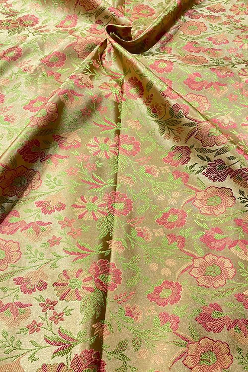 Shop Multicolor Banarasi Silk Tanchui Jamawar Brocade Fabric - 1 Mtr - Luxurion World