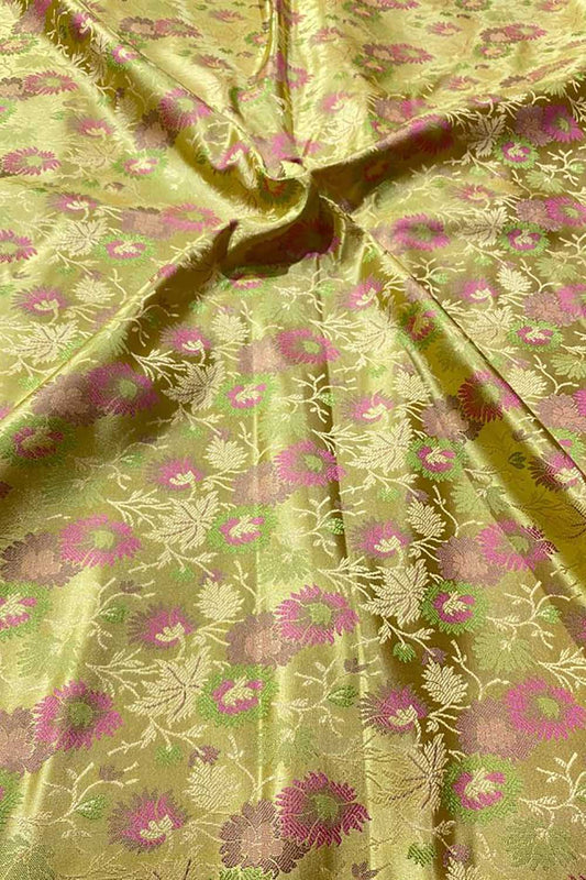 Shop Multicolor Banarasi Silk Tanchui Jamawar Brocade Fabric - 1 Mtr - Luxurion World