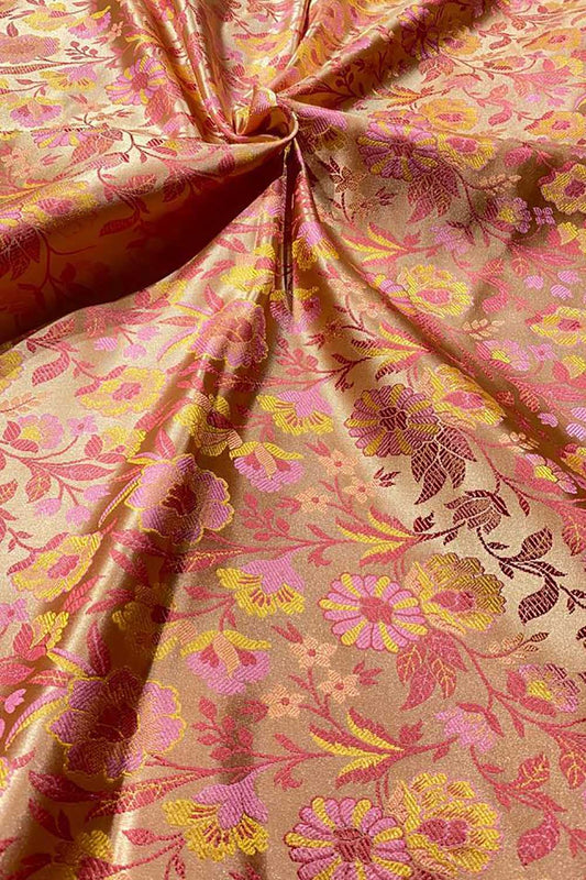 Shop Orange Banarasi Silk Tanchui Jamawar Brocade Fabric - 1 Mtr - Luxurion World