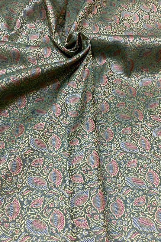 Shop Green Banarasi Silk Tanchui Jamawar Brocade Fabric - 1 Mtr - Luxurion World
