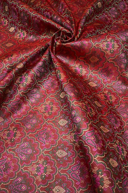 Shop Red Banarasi Silk Tanchui Jamawar Brocade Fabric (1 Mtr) Online - Luxurion World