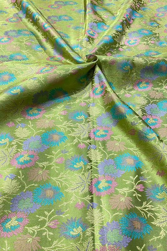 Shop Green Banarasi Silk Tanchui Jamawar Brocade Fabric - 1 Mtr - Luxurion World