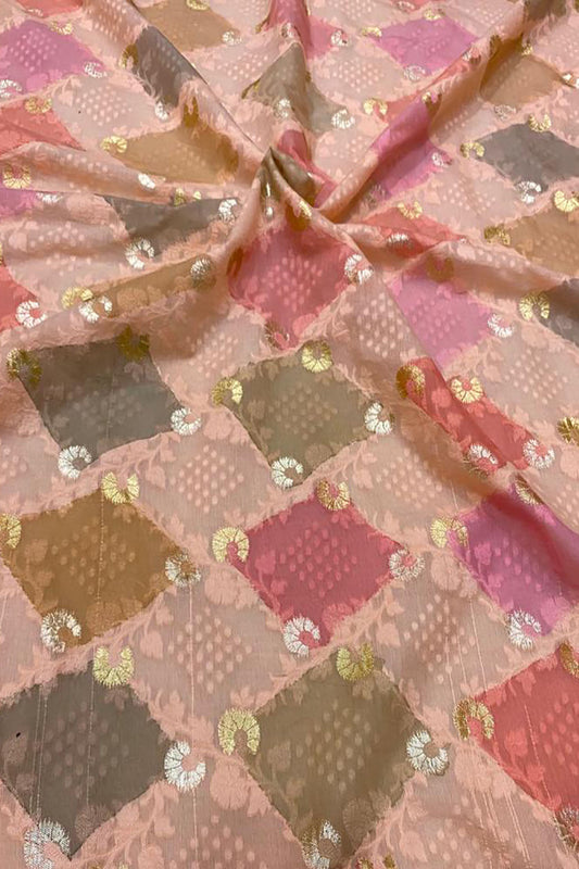 Vibrant Multicolor Banarasi Cotton Silk Brush Dyed Fabric - 1 Mtr - Luxurion World