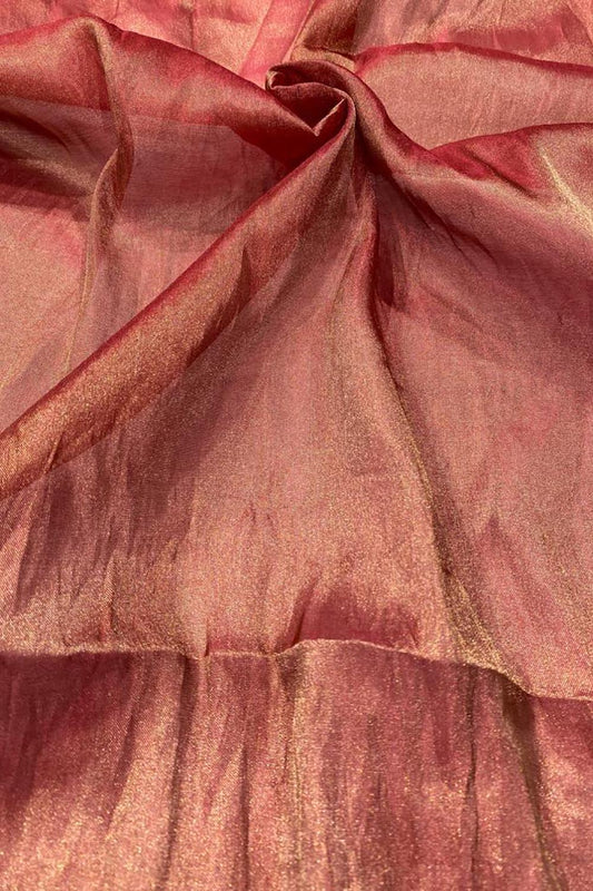 Red Handloom Banarasi Tissue Silk Fabric ( 1 Mtr ) - Luxurion World