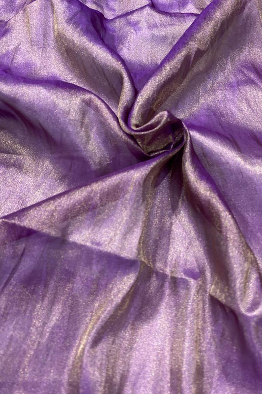 Purple Handloom Banarasi Tissue Silk Fabric ( 1 Mtr ) - Luxurion World