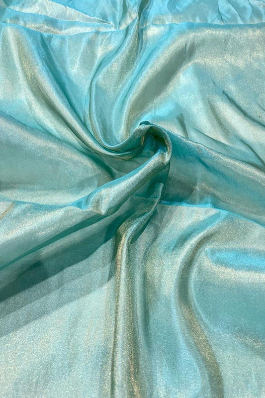 Blue Handloom Banarasi Tissue Silk Fabric ( 5.5 mtrs) - Luxurion World